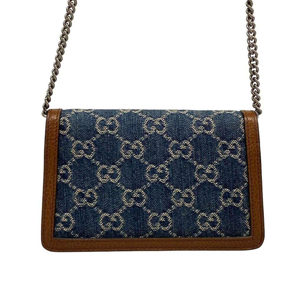 Gucci Dionysus/GG Shoulder Bag 476432 Navy Cream Dark Brown Denim Leather - Picture 3 of 15
